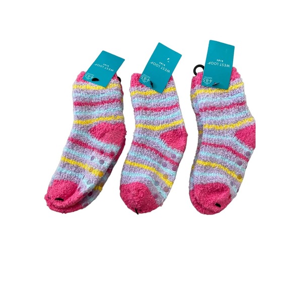 West Loop kids 3 pair fuzzy socks shoe size 4-8.5 - Picture 2 of 6